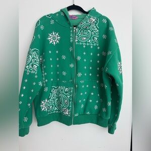 Edikted Green Bandana Patterned Zip-Up